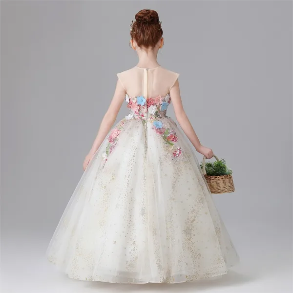 Flower Fairy Sky Blue Sequins Lace Flower Appliques Birthday Flower Girl Dresses 2025 Ball Gown Scoop Neck Sleeveless Floor-Length / Long