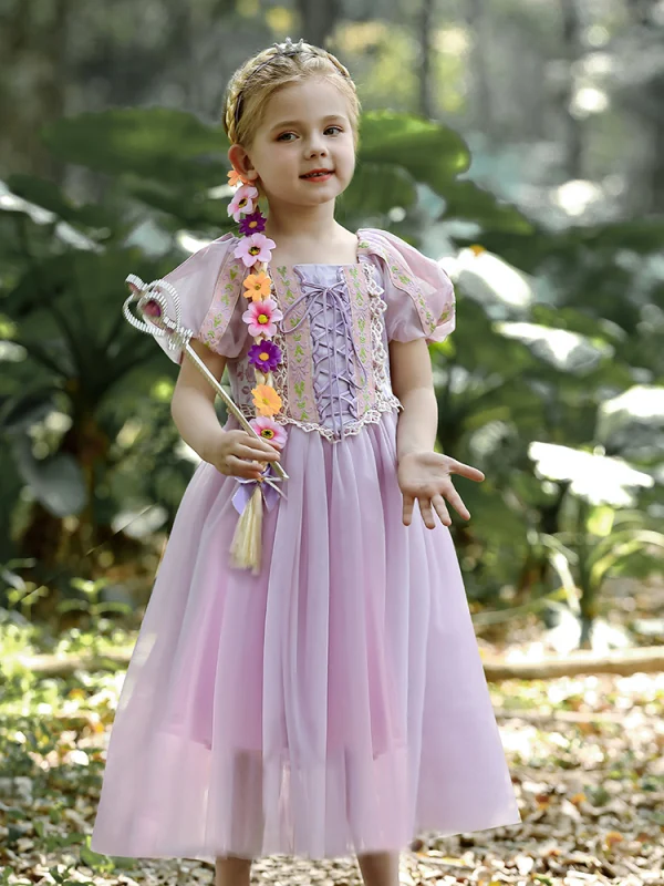 Lovely Lavender Birthday Flower Girl Dresses 2023 A-Line / Princess Square Neckline Short Sleeve Floor-Length / Long Flower Girl Dresses
