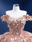 High-end Champagne Pearl Appliques Sequins Prom Dresses 2022 Ball Gown Off-The-Shoulder Short Sleeve Backless Floor-Length / Long Formal Dresses