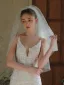 Modest / Simple White Handmade  Pearl Wedding Veils 2025 Tulle