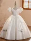 Elegant White Embroidered Birthday Flower Girl Dresses 2026 Ball Gown Scoop Neck Puffy Short Sleeve Backless Floor-Length / Long