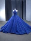 High-end Ocean Blue Handmade  Beading Pearl Sequins Lace Flower Chapel Train Prom Dresses 2024 Ball Gown Halter Sleeveless Backless Prom