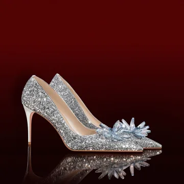 Scintillantes Argenté Cristal Paillettes Chaussure De Mariée 2022 Cuir 8 Cm Talons Aiguilles À Bout Pointu Mariage Escarpins Talons Hauts