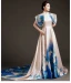 Vintage / Retro Chinese style Champagne Evening Dresses 2023 A-Line / Princess High Neck Sleeveless Backless Court Train Evening Party Formal Dresses