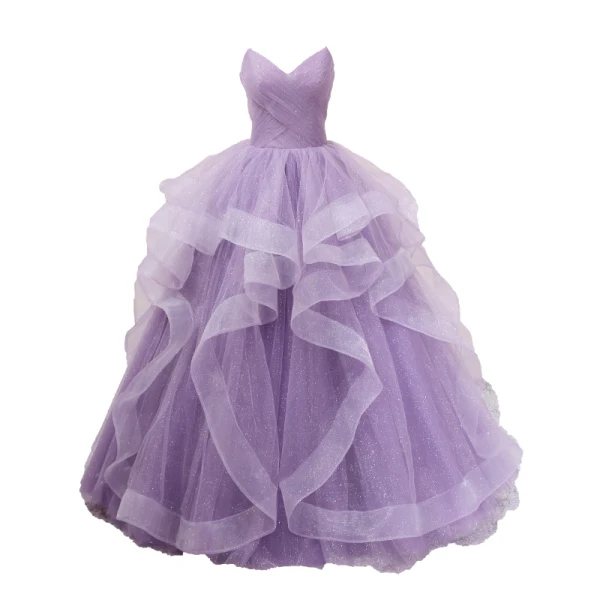 Charmant Lavendel Fallende Rüsche Ballkleider 2023 Ballkleid Spaghettiträger Ärmellos Rückenfreies Lange Ball Festliche Kleider