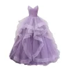 Charming Lavender Cascading Ruffles Prom Dresses 2023 Ball Gown Spaghetti Straps Sleeveless Backless Floor-Length / Long Prom Formal Dresses