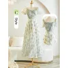 Chic / Beautiful Sage Green Flower Bridesmaid Dresses 2023 A-Line / Princess Puffy Short Sleeve Backless Tea-length Bridesmaid Dresses