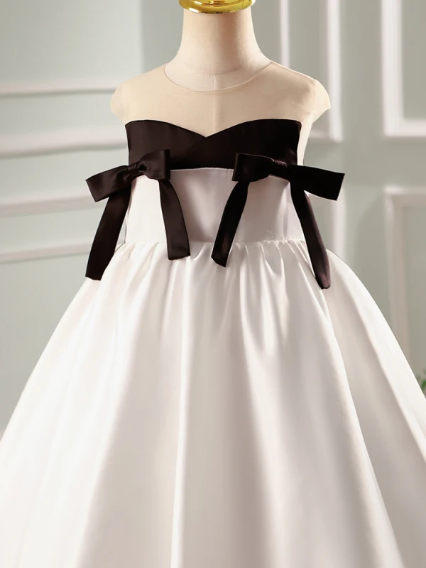 Chic / Beautiful Black Bow Birthday Flower Girl Dresses 2023 Ball Gown Scoop Neck Sleeveless Backless Floor-Length / Long