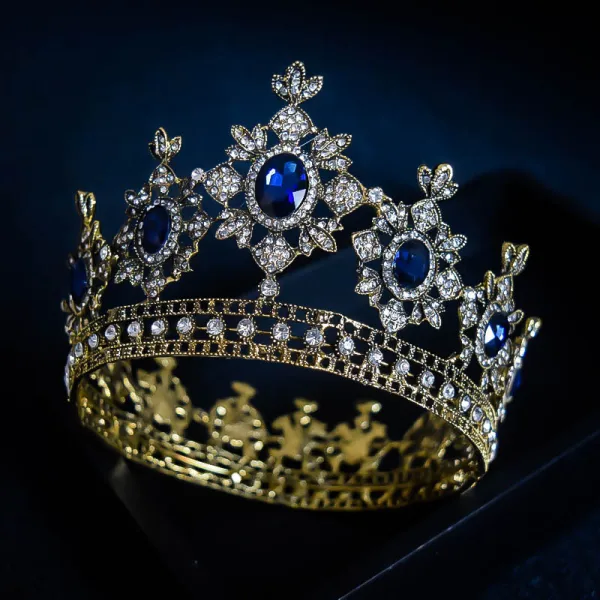 Fashion Royal Blue Crystal Rhinestone Wedding Crown 2022 Alloy Bridal Hair Accessories