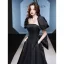 Elegant Black Satin Prom Dresses 2022 A-Line / Princess Square Neckline Puffy Short Sleeve Backless Bow Floor-Length / Long Formal Dresses