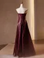 Sexy Burgundy Evening Dresses 2024 A-Line / Princess Strapless Sleeveless Backless Floor-Length / Long Evening Party Formal Dresses