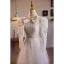 Vintage / Retro Ivory Lace Flower Wedding Dresses 2024 A-Line / Princess High Neck Beading Pearl Bow Long Sleeve Backless Floor-Length / Long