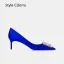 Elegant Royal Blue Satin Rhinestone Prom Pumps 2024 10 cm Stiletto Heels Pointed Toe Pumps High Heels