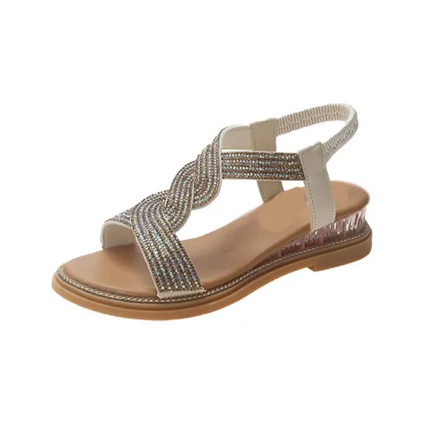 Romersk Svarta Casual Sommar Rhinestone Platt Sandaler Dam 2023 T-Rem Spetsiga Sandaler