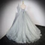 Charmant Vert Cendré Perlage Paillettes Robe De Bal 2023 Robe Boule Bustier Sans Manches Dos Nu Train De Balayage Robe De Ceremonie