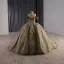 Vintage / Retro High-end Brown Beading Pearl Sequins Quinceañera Prom Dresses 2025 Ball Gown Off-The-Shoulder Short Sleeve Backless Chapel Train Formal Dresses