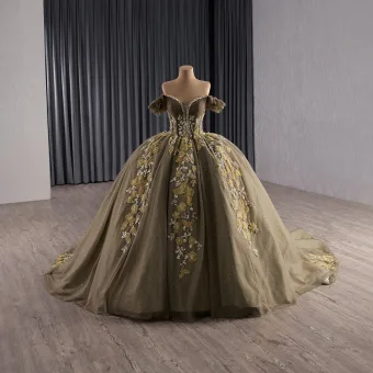 Vintage High End Bruin Kralen Parel Pailletten Quinceañera Galajurken 2025 Baljurk Uit De Schouder Korte Mouwen Ruglooze Chapel Train Gelegenheid Jurken
