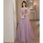 Charmant Violet Perlage Paillettes Robe De Soirée 2023 Princesse Bretelles Spaghetti Manches Courtes Dos Nu Longue Soirée Robe De Ceremonie