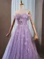 Chic / Beautiful Lavender Beading Sequins Prom Dresses 2025 A-Line / Princess Off-The-Shoulder Sleeveless Backless Floor-Length / Long Formal Dresses