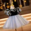 Chic / Belle Bleu Ciel Impression Courte Robe Ceremonie Fille 2022 Robe Boule Encolure Dégagée Gonflée Manches Courtes Faux Diamant Perle Promo Robe Ceremonie Fille