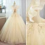 Elegant Champagne Lace Sequins Prom Dresses 2022 Ball Gown V-Neck Sleeveless Backless Floor-Length / Long Prom Formal Dresses
