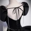 Élégant Noire Faux Diamant Gland Satin Robe De Bal 2023 Princesse Encolure Carrée Manches Courtes Dos Nu Noeud Longue Promo Robe De Ceremonie