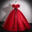 Chic / Beautiful Red Appliques Bow Sash Prom Dresses 2025 Ball Gown Off-The-Shoulder Short Sleeve Backless Floor-Length / Long Formal Dresses