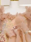 Scintillantes Doré Perlage Paillettes Noeud Courte Anniversaire Robe Ceremonie Fille 2023 Robe Boule Encolure Carrée Manches Courtes Dos Nu