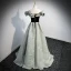 Audrey Hepburn Style Black Prom Dresses 2022 A-Line / Princess Ruffle Off-The-Shoulder Short Sleeve Backless Floor-Length / Long Formal Dresses