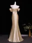 Sexy Evening Dresses Champagne 2026 Trumpet / Mermaid Off-The-Shoulder Short Sleeve Backless Floor-Length / Long Formal Dresses