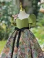 Chic / Belle Vert Cendré Impression Noeud Ceinture Anniversaire Robe Ceremonie Fille 2023 Princesse Encolure Carrée Gonflée Manches Courtes Longue