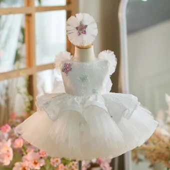 Bling Bling White Sequins Cascading Ruffles Short Flower Girl Dresses 2024 Ball Gown Scoop Neck Sleeveless Backless Birthday
