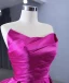 High-end Fuchsia Cascading Ruffles Satin Prom Dresses 2024 A-Line / Princess Strapless Sleeveless Backless Floor-Length / Long Prom Formal Dresses