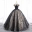 Élégant Noire Perlage Paillettes En Dentelle Fleur Robe De Bal 2022 Robe Boule V-Cou Manches Courtes Dos Nu Longue Promo Robe De Ceremonie