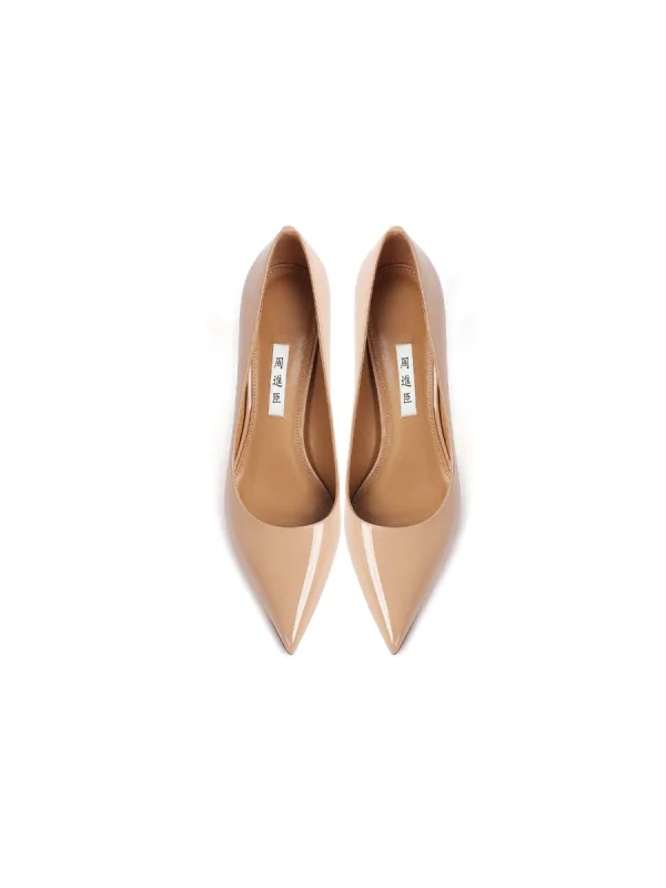 Schöne Nude Handgefertigt Lackleder Ball Pumps 2024 Leder 8 cm Stilettos Spitzschuh Pumps Hochhackige