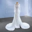 High-end Ivory Satin Wedding Dresses 2022 Trumpet / Mermaid High Neck Beading Pearl Sequins Long Sleeve Floor-Length / Long Wedding