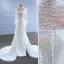 High-end Ivory Satin Wedding Dresses 2022 Trumpet / Mermaid High Neck Beading Pearl Sequins Long Sleeve Floor-Length / Long Wedding