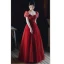 Charming Burgundy Beading Sequins Evening Dresses 2023 A-Line / Princess Square Neckline Short Sleeve Backless Floor-Length / Long Evening Party Formal Dresses