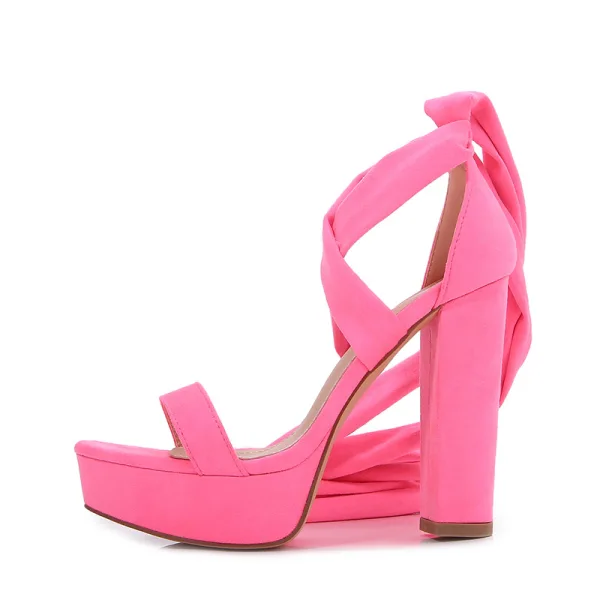 Fashion Burgundy Cocktail Party Womens Sandals 2022 Ankle Strap 12 cm Thick Heels Open / Peep Toe Sandals High Heels