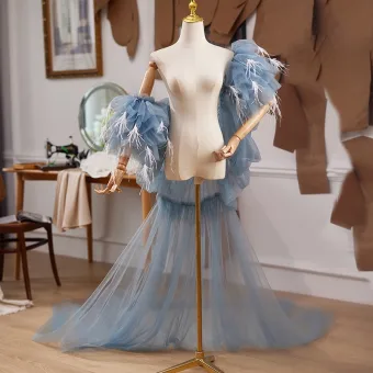 Mode Bleu Ciel Fait Main Gland Gonflée Manches Courtes Promo Châle 2025
