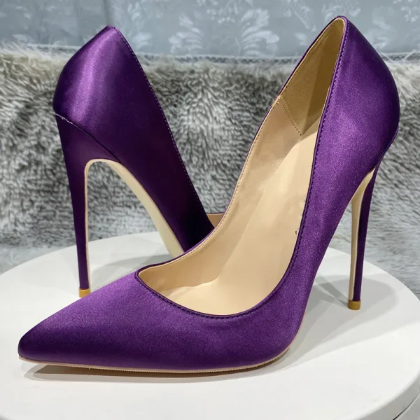Schöne Traube Abend Satin Pumps 2022 12 cm Stilettos Spitzschuh Pumps Hochhackige