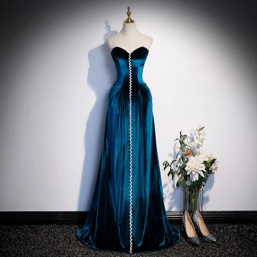 Vintage Originale Bleu Roi Daim Robe De Soirée 2023 Princesse Bustier Faux Diamant Sans Manches Dos Nu Longue Soirée Robe De Ceremonie