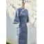 Vintage / Retro Chinese style Sky Blue Lace Flower Summer Street Wear Cheongsam 2024 Trumpet / Mermaid High Neck 1/2 Sleeves Tea-length
