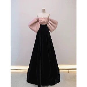 Mode Rougissant Rose Perle Faux Diamant Robe De Bal 2023 Princesse De L Épaule Noeud Gonflée Manches Courtes Dos Nu Longue Promo Robe De Ceremonie