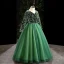 Vintage / Retro Green Sequins Birthday Flower Girl Dresses 2024 Ball Gown V-Neck Long Sleeve Floor-Length / Long