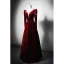 Vintage / Retro Beading Burgundy Velvet Winter Prom Dresses 2024 A-Line / Princess V-Neck Long Sleeve Floor-Length / Long Prom Formal Dresses