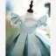 Chic / Beautiful Sky Blue Lace Flower Birthday Flower Girl Dresses 2022 Ball Gown High Neck Puffy Short Sleeve Short Flower Girl Dresses