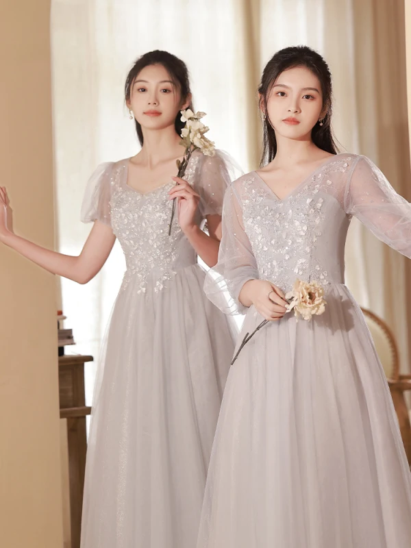 Modest / Simple Sequins Bridesmaid Dresses 2022 A-Line / Princess Short Sleeve Backless Floor-Length / Long Bridesmaid Wedding Party Dresses