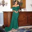 Elegant Red Evening Dresses 2022 Trumpet / Mermaid Bow Off-The-Shoulder Short Sleeve Backless Floor-Length / Long Evening Party Formal Dresses