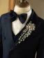 Navy Blue Long Sleeve Rhinestone 5-piece Boys Wedding Suits 2024 Coat Pants Shirt Tie Vest